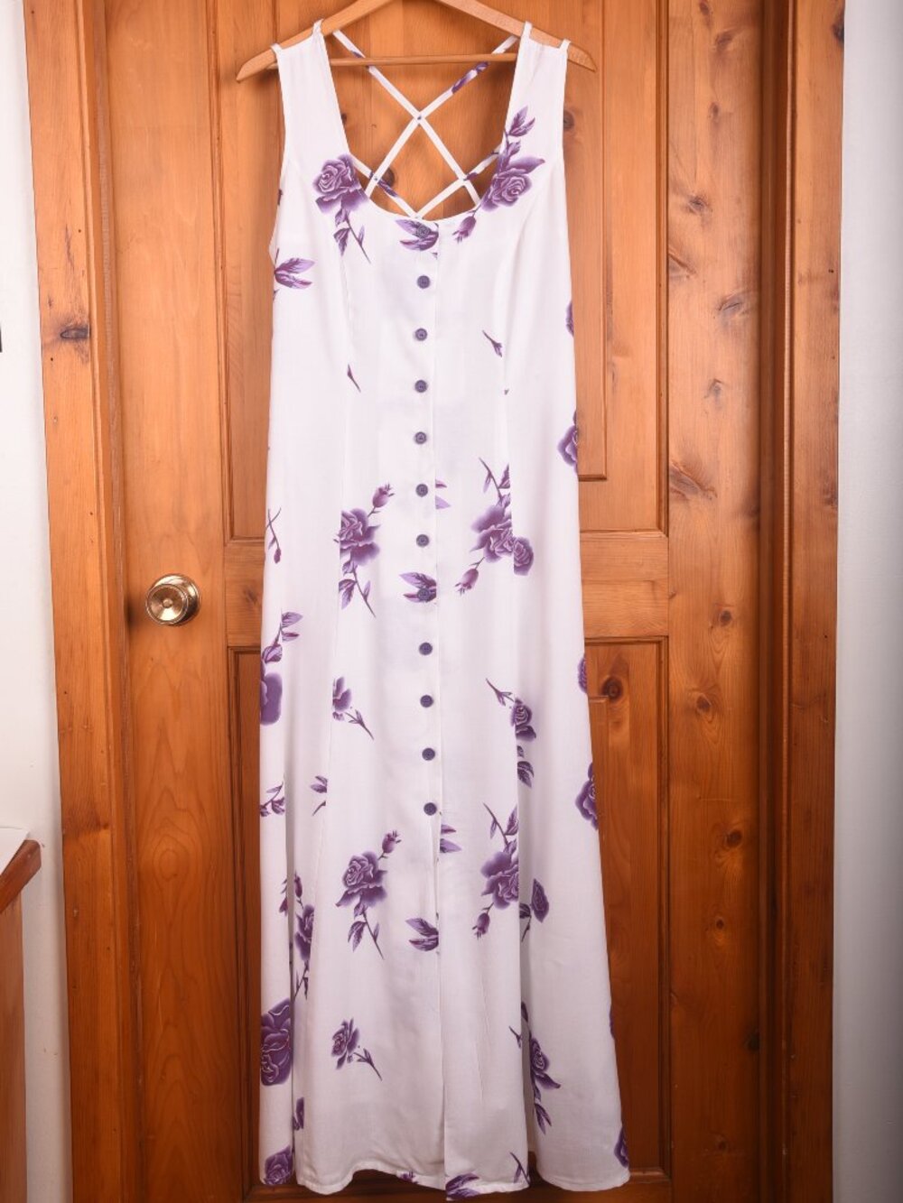 VENUS Y2K White & Purple Button-Front Floral Maxi Dress - Size 8